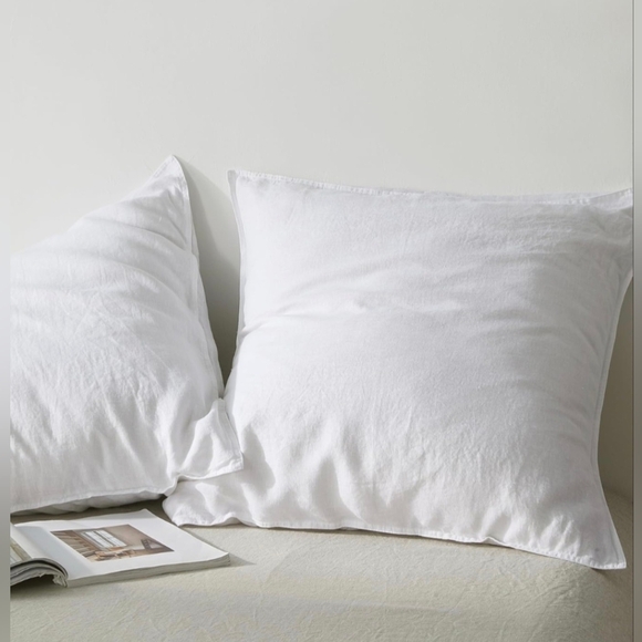 French Linen Euro Sham Pillow Cover 2 pack 26x26 White - Picture 2 of 5